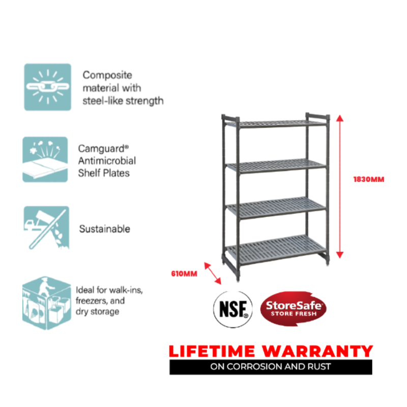 BASICS 4 TIER VENTED SHELF 610MM W X 765MM L X 1830MM H - 1