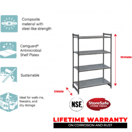 BASICS 4 TIER VENTED SHELF 460MM W X 1070MM L X 1830MM H - 1